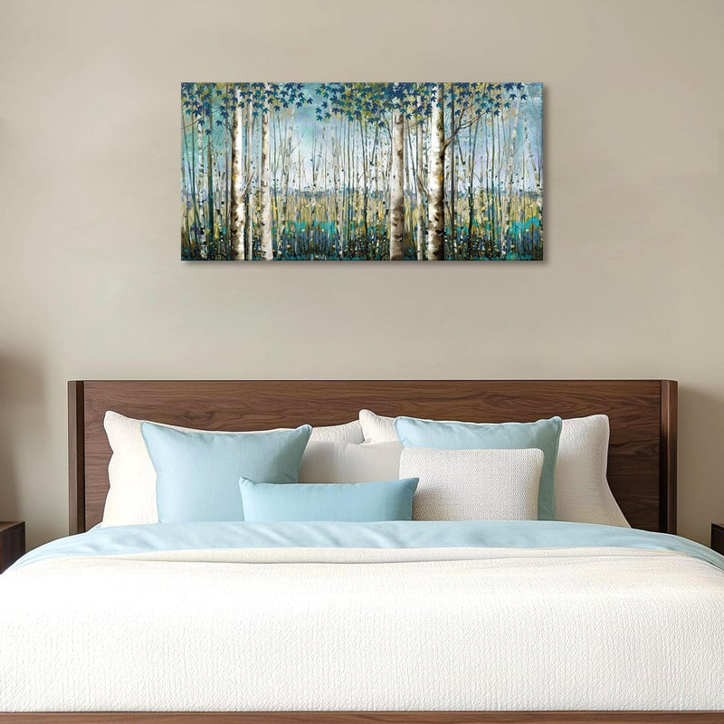 Pogusmavi Forest & Mountain Wall Art Green Birch TreeFramed Nature Landscape Pictures for Living Room, Bedroom & Office Large Paintings Wall Decor Tree and Artwork for Wall Decor - Image 2